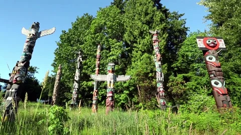 Stanley Park First Nations Totem Poles Vancouver Canada Stock Footage 152953401