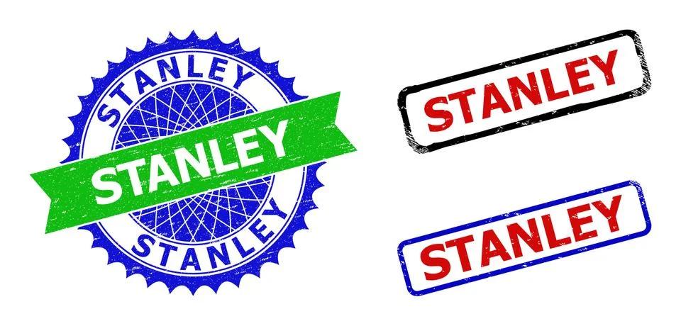 STANLEY Rosette and Rectangle Bicolor Stamps with Distress Textures Stock Illustration