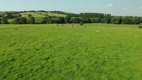 Stanton Drew Stone Circle 4K Flyover Drone Somerset, UK Stock Footage 162763014
