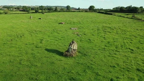 Stanton Drew Stone Circle 4K Circling Low Drone Somerset, UK Stock Footage 162767270