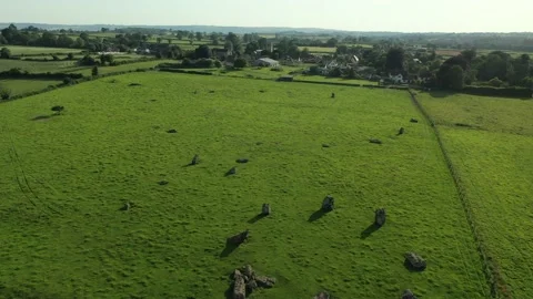 Stanton Drew Stone Circle 4K Drone Flyover and Church, Somerset, UK Stock Footage 162781555