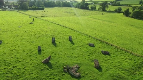 Stanton Drew Stone Circle 4K Drone Clip, Somerset, UK Stock-Footage 162787052