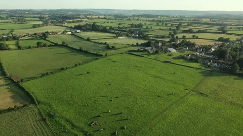 Stanton Drew Stone Circles Flyover Sunset 4K Drone View, Somerset, UK Stock Footage 162850756