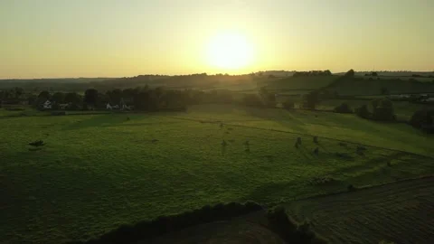 Stanton Drew Stone Circles Sunset 4K Drone Gliding Right to Left, Somerset, UK Stock Footage 162863879