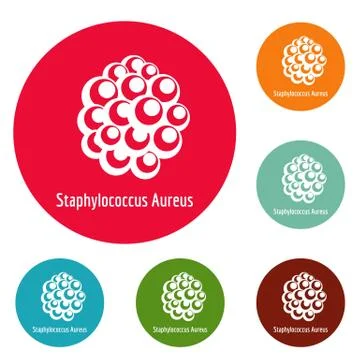 Staphylococcus aureus icons circle set vector Stock Illustration