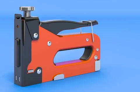 Staple gun on blue backdrop, 3D rendering Ilustración de archivo