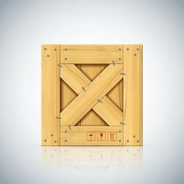 Stapled square vector wooden crate with timber cleats Illustrazione stock