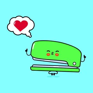 Stapler doing yoga with speech bubble. Vector hand drawn cartoon kawaii cha.. Stock Illustration