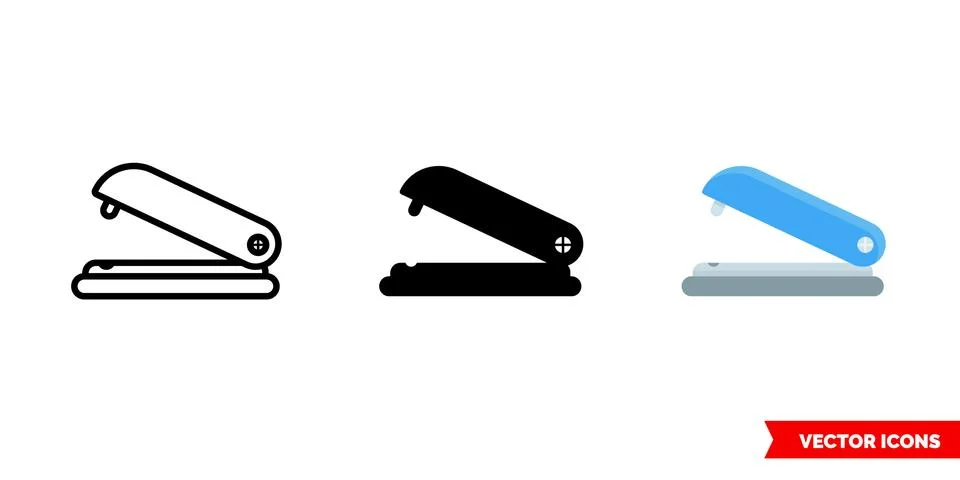 Stapler icon of 3 types. Isolated vector sign symbol. Stock Illustration
