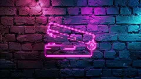 Stapler Icon neon icon on brick wall background Stock Footage 276316567