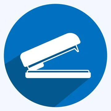 Stapler Icon in trendy long shadow style isolated on soft blue background Stock Illustration