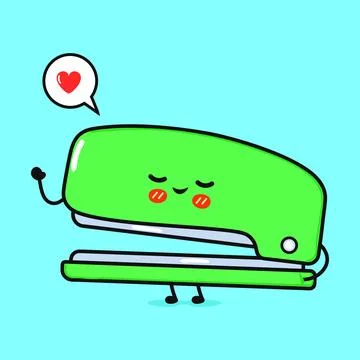 Stapler in love character. Vector hand drawn cartoon kawaii character illus.. Stock Illustration