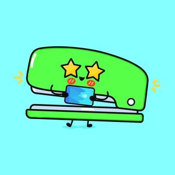 Stapler with smartphone character. Vector hand drawn cartoon kawaii charact.. Stock Illustration