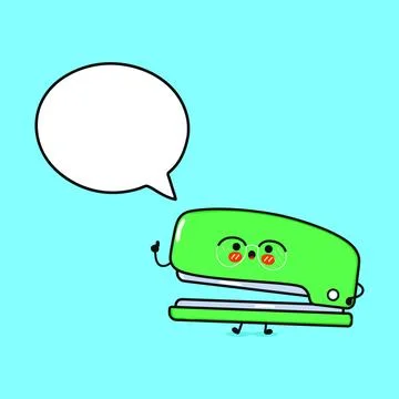 Stapler with speech bubble. Vector hand drawn cartoon kawaii character illu.. Stock Illustration
