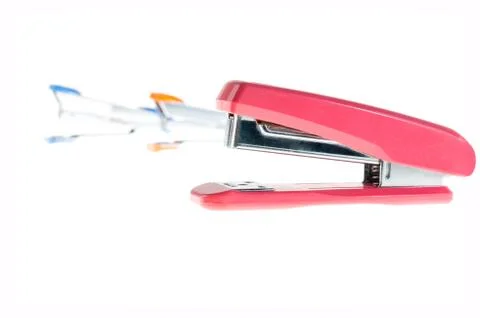 Staplers on white background Foto stock