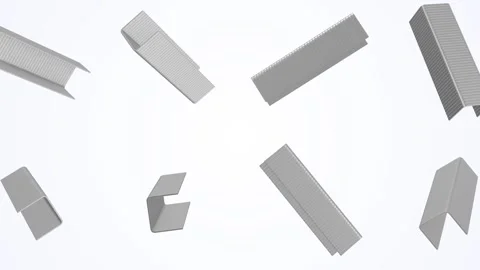 Staples Falling on a Light Blue Background. Metal Staples 3D Animation. 4K Stock Footage 310122689