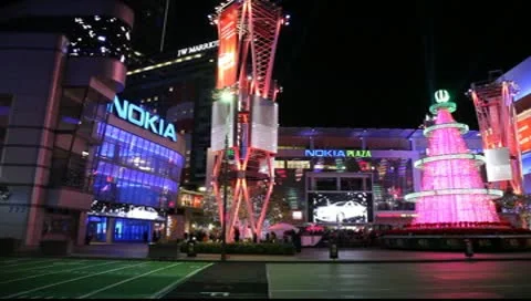 Staples Nokia Microsoft square Christmas Holiday season at L.A.LIVE, Los Angeles Stock Footage 10565552