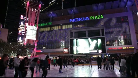 Staples Nokia Microsoft square ice skating rink at L.A.LIVE in Los Angeles Stock Footage 10565488
