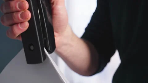 Stapling Documents in Scandinavian Home Office Stock Footage 328053603