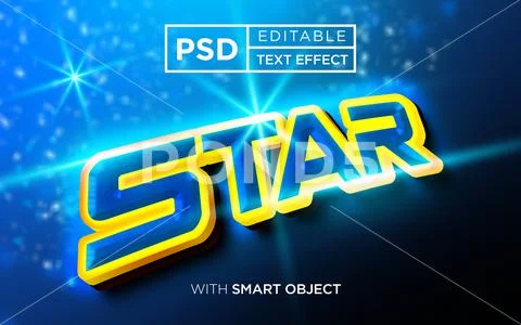 Star 3D Text Effect PSD Futuristic Blue Yellow Glowing Neon Magic Starlight Font PSD Template
