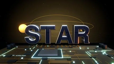 STAR 3D Text with Orbiting Planets on a Circuit Board Stock Illustration