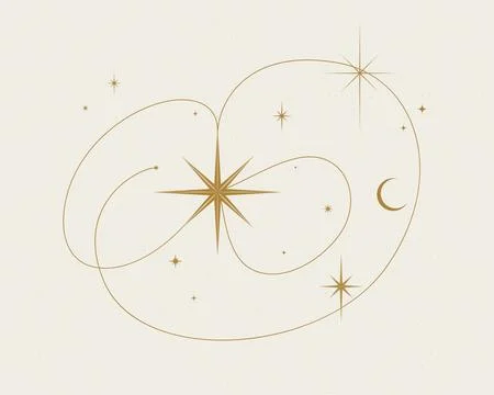 Star with abstract chaotic atomic orbits and trajectories beige Ilustración de archivo