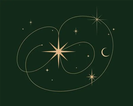 Star with abstract chaotic atomic orbits and trajectories green Ilustración de archivo