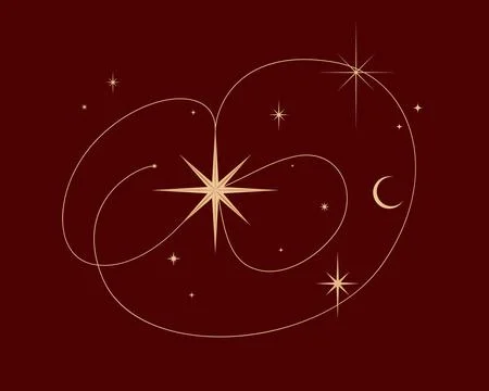 Star with abstract chaotic atomic orbits and trajectories red Ilustración de archivo