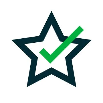 Star and check mark. Certification. Favorite. Vector. Stock Illustration