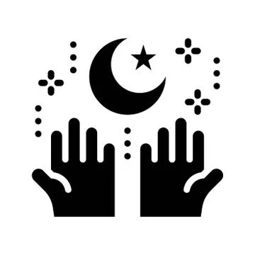 Star and crescent with hand vector illustration, Ramadan related solid icon Stockillustratie