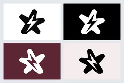 Star and Lightning Bolt Vector Logo Design Set Stock Illustration