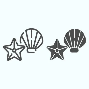 Star and shell line and solid icon. Black sea shell closeup and marine star Stock Illustration