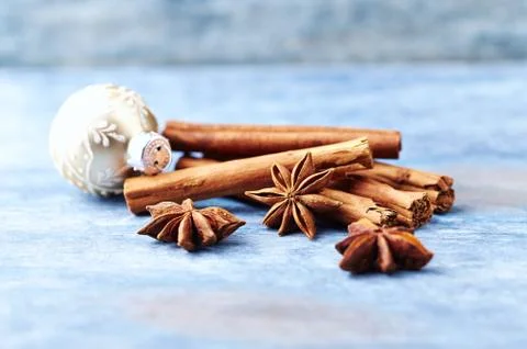 Star anise with cinnamon. Stock Photos