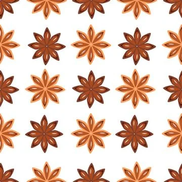 Star Anise seamless pattern. Dried Star Aniseed or lllicium Verum, Star ani.. Illustrazione stock