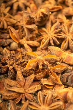 Star anise is the surface texture. Close up. Stock Photos