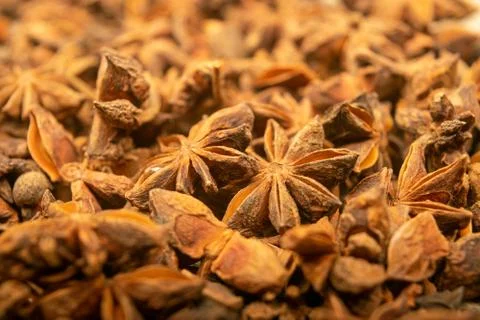 Star anise is the surface texture. Close up. Stock Photos