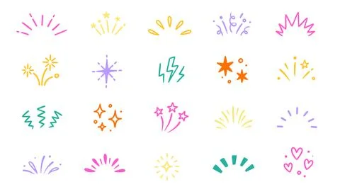 Star background confetti set. Hand drawn doodle star shapes and birthday Stock Illustration
