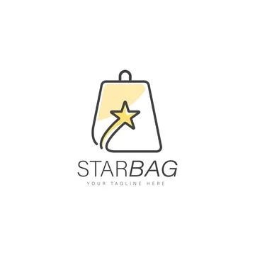Star bag logo design linear style Stock Illustration