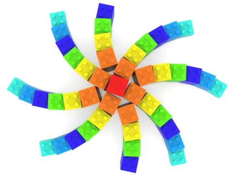 Star built from toy bricks in various colors on white background Stock Illustration