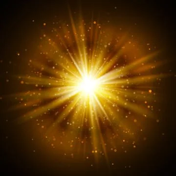 Star burst with sparkles. Light effect. Gold glitter texture. Illustrazione stock