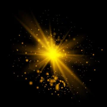 Star burst with sparkles. Light effect. Gold glitter texture. Illustrazione stock