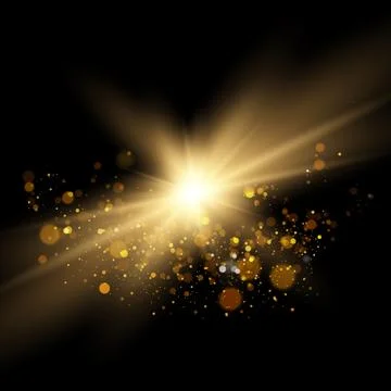 Star burst with sparkles. Light effect. Gold glitter texture. Illustrazione stock