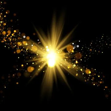 Star burst with sparkles. Light effect. Gold glitter texture. Stock Illustration
