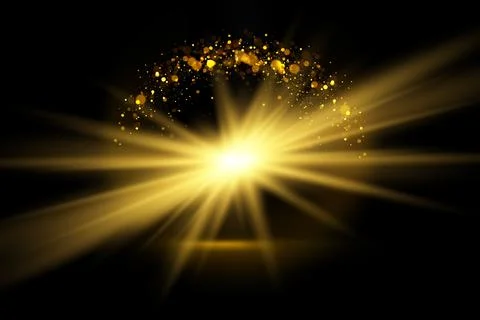 Star burst with sparkles. Light effect. Gold glitter texture. Illustrazione stock