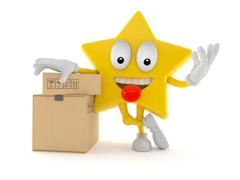 Star character with stack of boxes Illustrazione stock