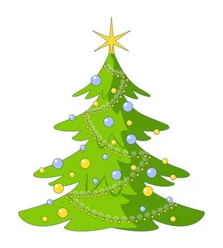 Star Christmas tree with string lights 2D cartoon object Illustrazione stock