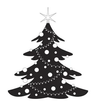Star Christmas tree with string lights black and white 2D line object 스톡 일러스트