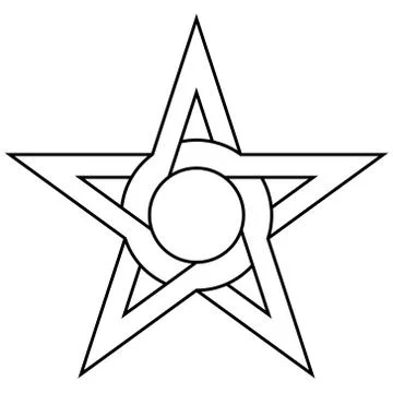 Star with circle inside intertwining the sides and corners of the star, vector Stock Illustration