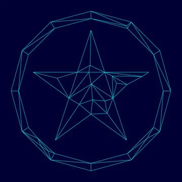 Star in circle low poly triangulation triangulated polygonal electric cyan bl Stock Illustration