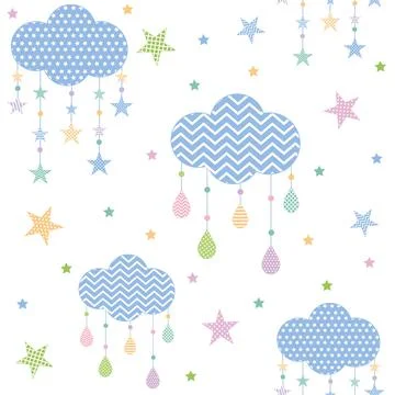 Star clouds pattern, color vector illustration on white background 스톡 일러스트